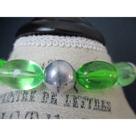 Vintage West Germany Lime Green and Silver Beaded Choker Necklace - Picture 7 of 10